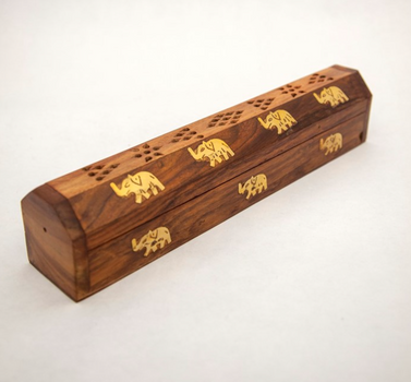 Incense Burner | Elephant Jumbo Wooden Incense Box Burner - 18''L