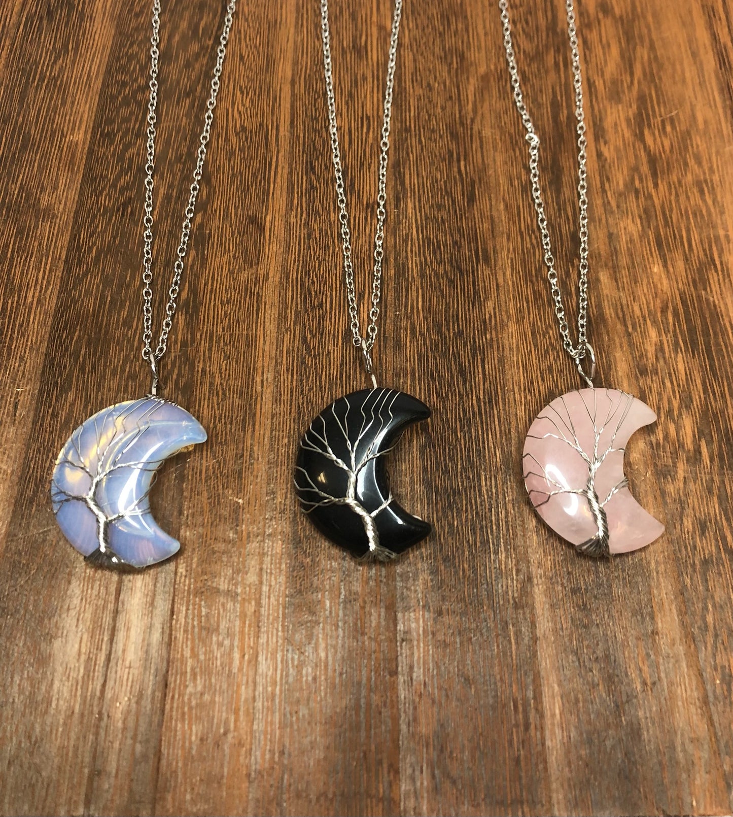 Stone Necklaces | Tree Of Life Wire Wrapped Crescent Moon Crystal Necklace