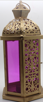 Gold and Pink Moroccan Lantern – 13” tall