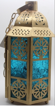 Gold and Turquoise Lantern Moroccan Lantern – 12.50” tall