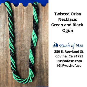 Necklace | Orisa Twist Beaded Necklace | Green and Black Twist Necklace | Ogun Necklace
