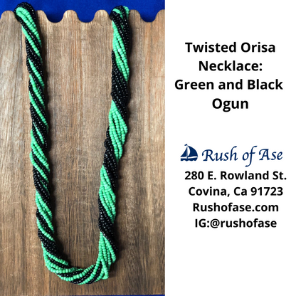 Necklace | Orisa Twist Beaded Necklace | Green and Black Twist Necklace | Ogun Necklace [FREE SHIPPING USA]