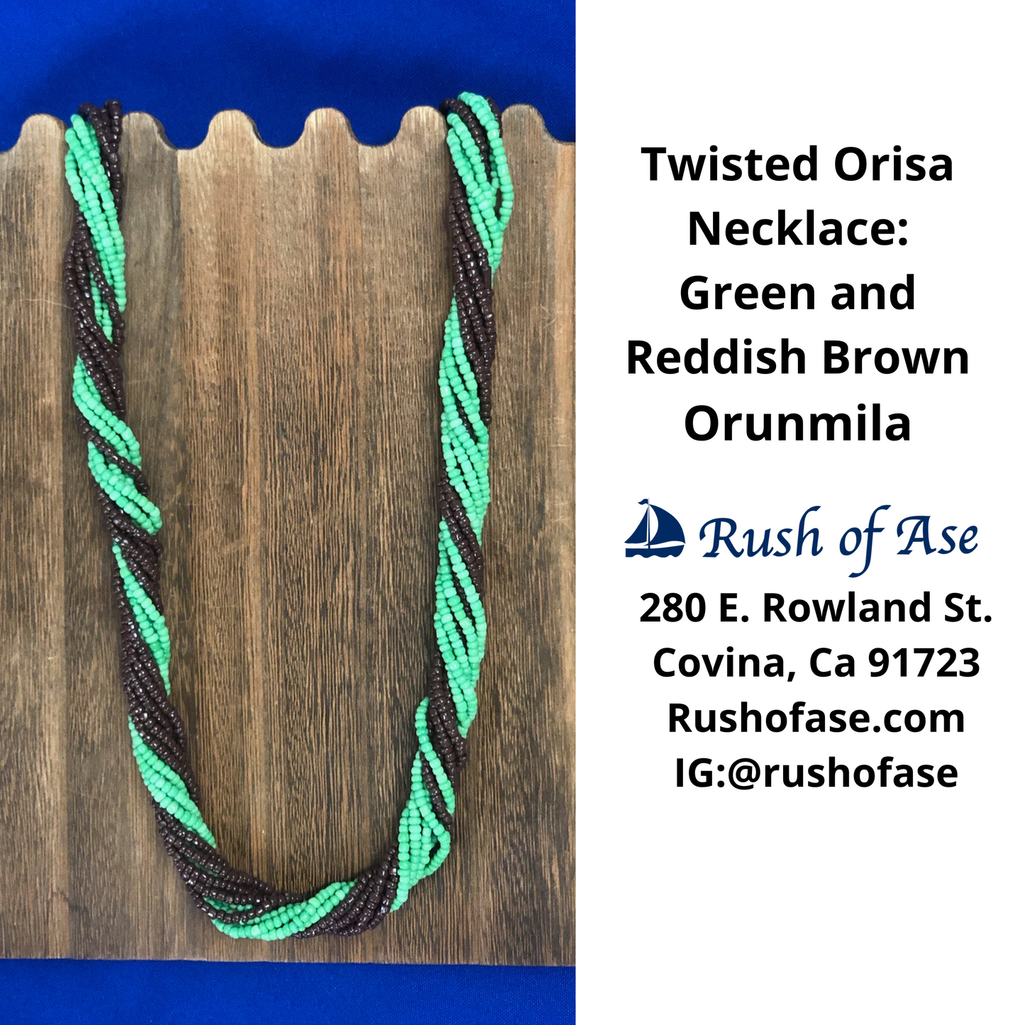 Necklace | Orisa Twist Beaded Necklace | Green and Brown Twist Necklace | Orunmila [FREE SHIPPING USA]