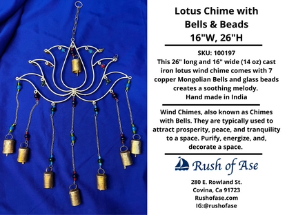 Wind Chimes | Lotus Chime with Bells & Beads - 16"W, 26"H