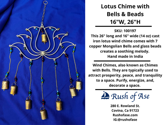 Wind Chimes | Lotus Chime with Bells & Beads - 16"W, 26"H