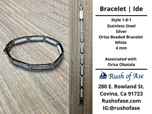 Bracelets | Orisa Bracelets | Ide | Stainless Steel Metal Beaded Bracelets – White | Obatala