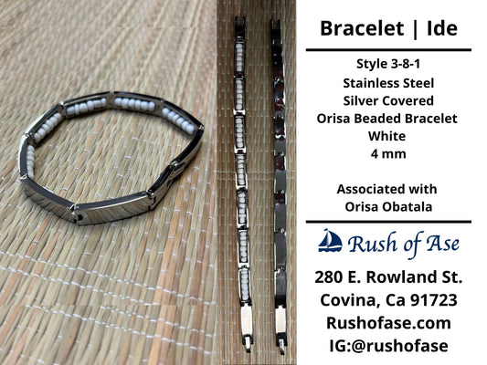 Bracelets | Orisa Bracelets | Ide | Stainless Steel Metal Beaded Bracelets – White | Obatala