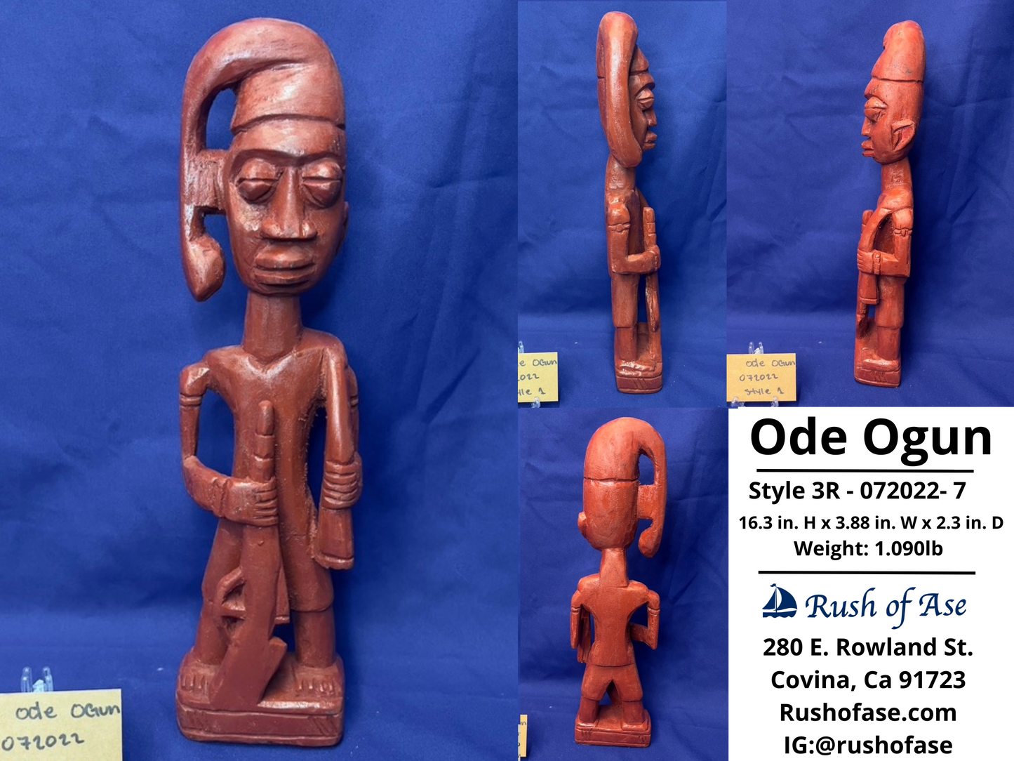 Orisa Statues | Ogun | Ode Ogun Wood Statue - Style 3R1