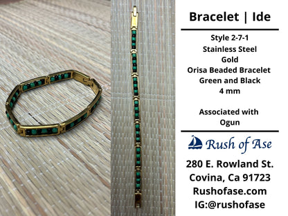 Bracelets | Orisa Bracelets | Ide | Stainless Steel Metal Beaded Bracelets – Green and Black | Ogun
