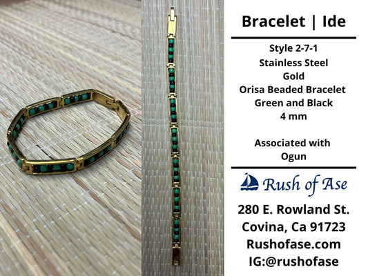 Bracelets | Orisa Bracelets | Ide | Stainless Steel Metal Beaded Bracelets – Green and Black | Ogun