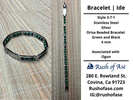 Bracelets | Orisa Bracelets | Ide | Stainless Steel Metal Beaded Bracelets – Green and Black | Ogun
