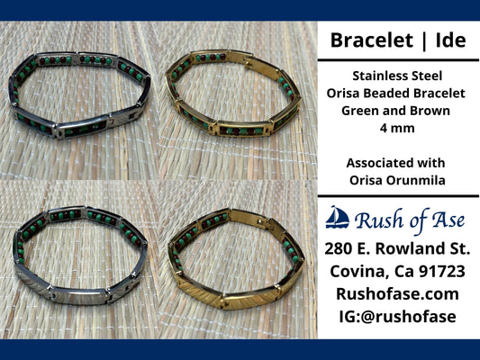 Bracelets | Orisa Bracelets | Ide | Stainless Steel Metal Beaded Bracelets – Green and Brown | Orunmila