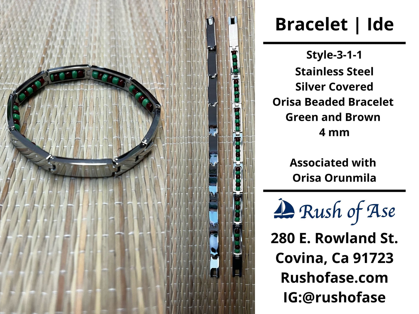 Bracelets | Orisa Bracelets | Ide | Stainless Steel Metal Beaded Bracelets – Green and Brown | Orunmila