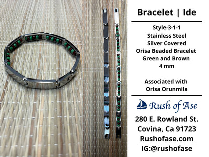 Bracelets | Orisa Bracelets | Ide | Stainless Steel Metal Beaded Bracelets – Green and Brown | Orunmila