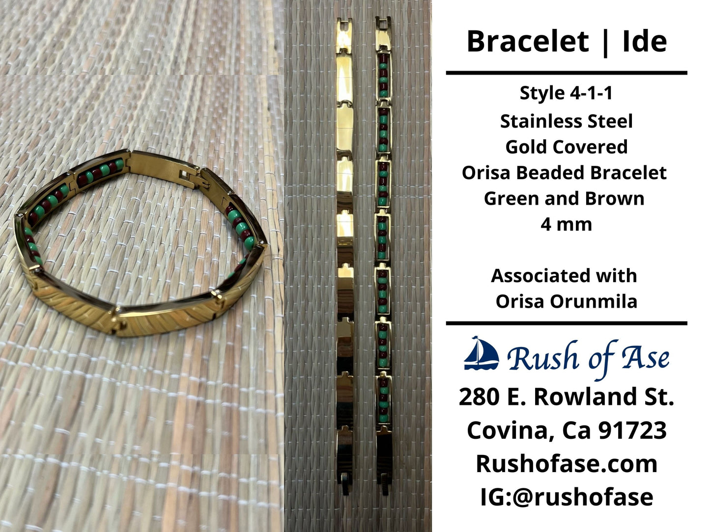 Bracelets | Orisa Bracelets | Ide | Stainless Steel Metal Beaded Bracelets – Green and Brown | Orunmila