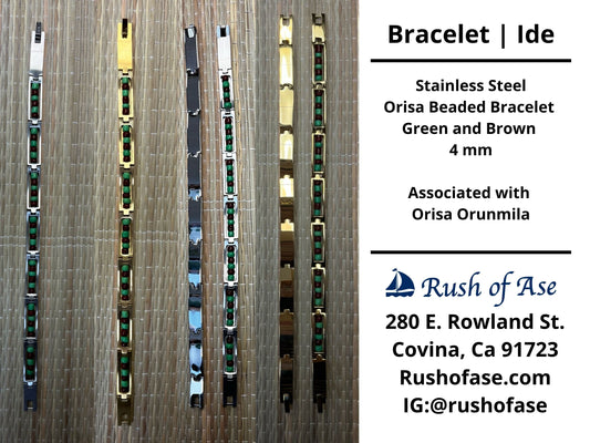 Bracelets | Orisa Bracelets | Ide | Stainless Steel Metal Beaded Bracelets – Green and Brown | Orunmila