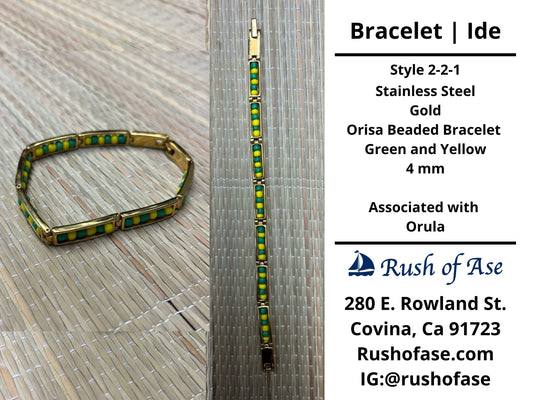 Bracelets | Orisa Bracelets | Ide | Stainless Steel Metal Beaded Bracelets – Green and Yellow | Orula
