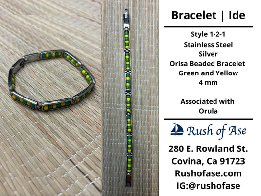 Bracelets | Orisa Bracelets | Ide | Stainless Steel Metal Beaded Bracelets – Green and Yellow | Orula