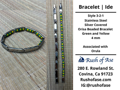 Bracelets | Orisa Bracelets | Ide | Stainless Steel Metal Beaded Bracelets – Green and Yellow | Orula