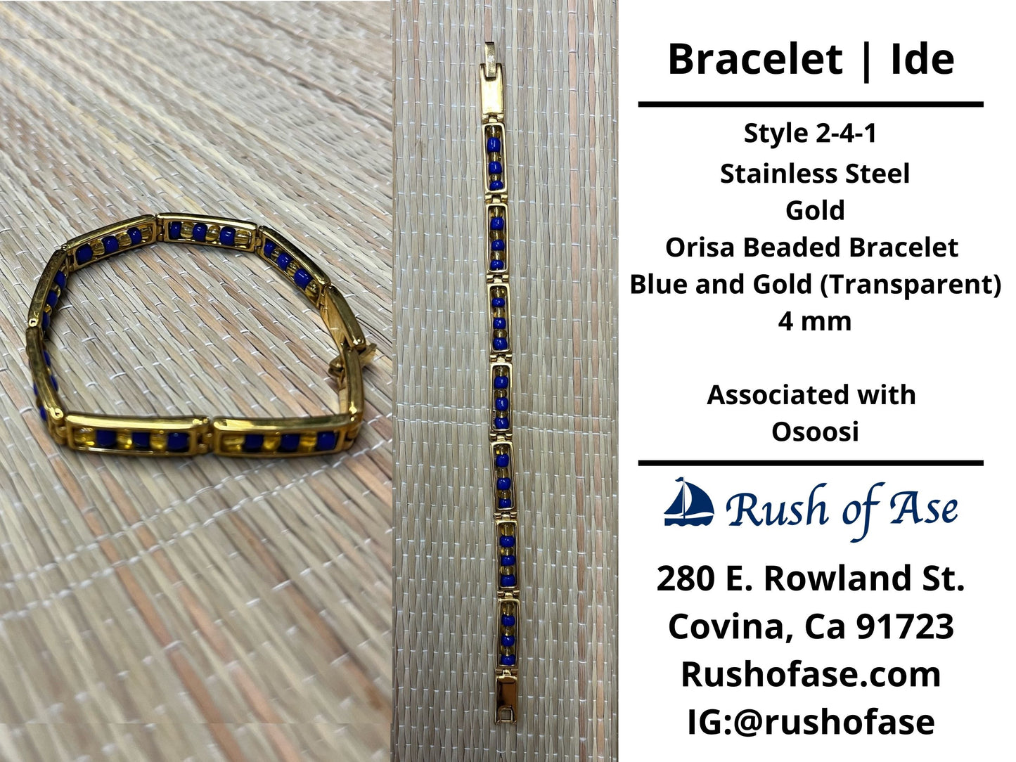Bracelets | Orisa Bracelets | Ide | Stainless Steel Metal Beaded Bracelets – Blue and Gold (Transparent) | Osoosi