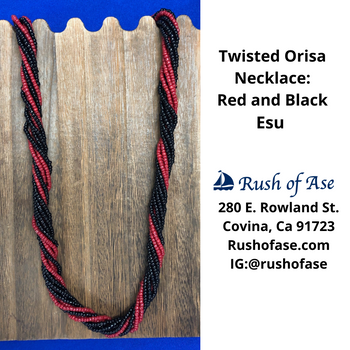 Necklace | Orisa Twist Beaded Necklace | Red and Black Twist Necklace | Esu Necklace