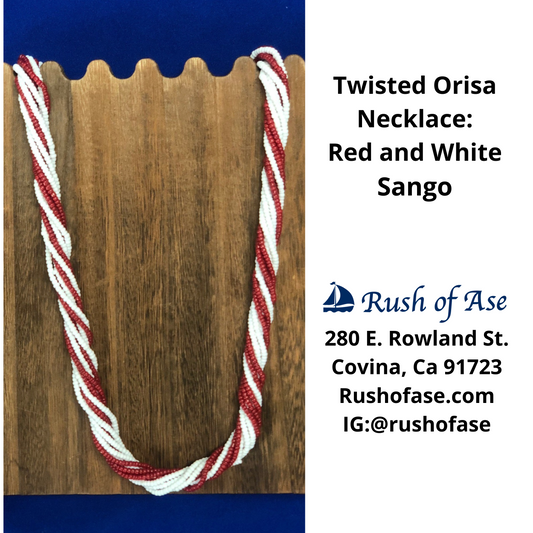 Necklace | Orisa Twist Beaded Necklace | Red and White Twist Necklace [FREE SHIPPING USA]