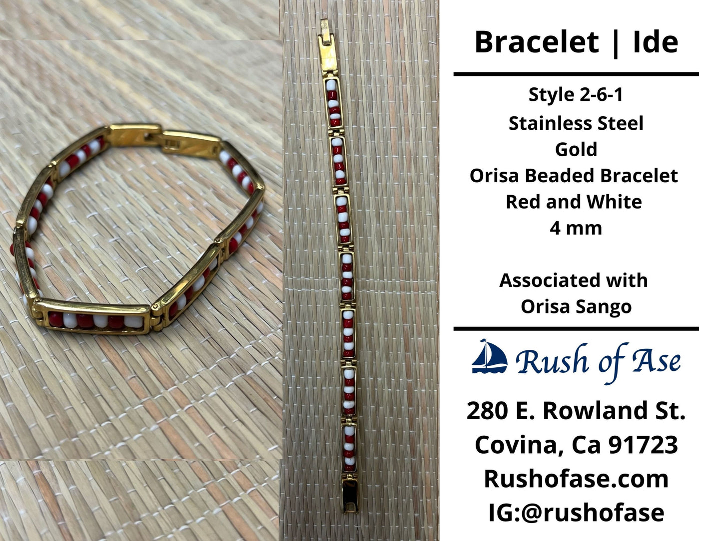 Bracelets | Orisa Bracelets | Ide | Stainless Steel Metal Beaded Bracelets – Red and White | Sango