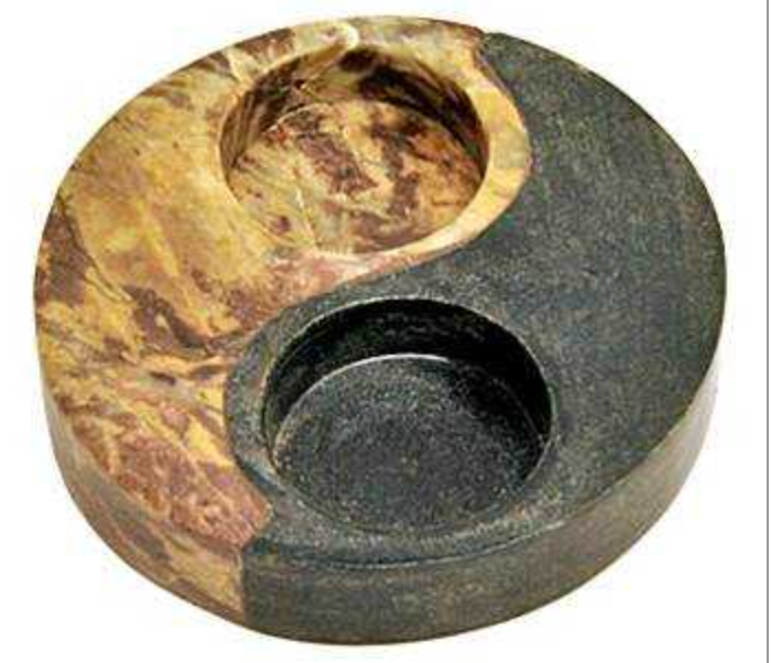 Candle Holder |  Yin Yang Soapstone Cone Candle Holder - 4"D