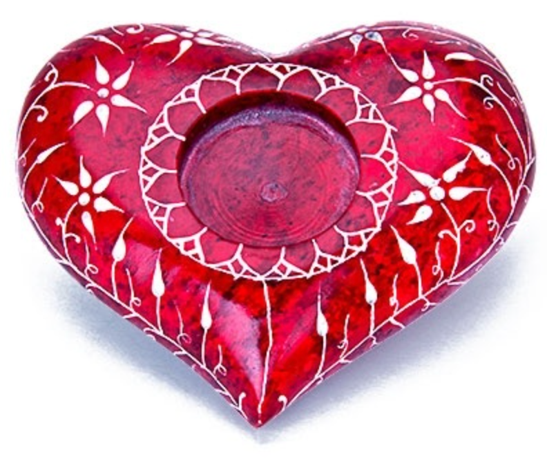 Candle Holder | 4" Floral Carved Heart Candle Holder