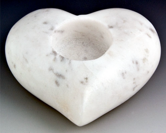 Candle Holder | Opal White Marble Heart Candle Holder -  4"W
