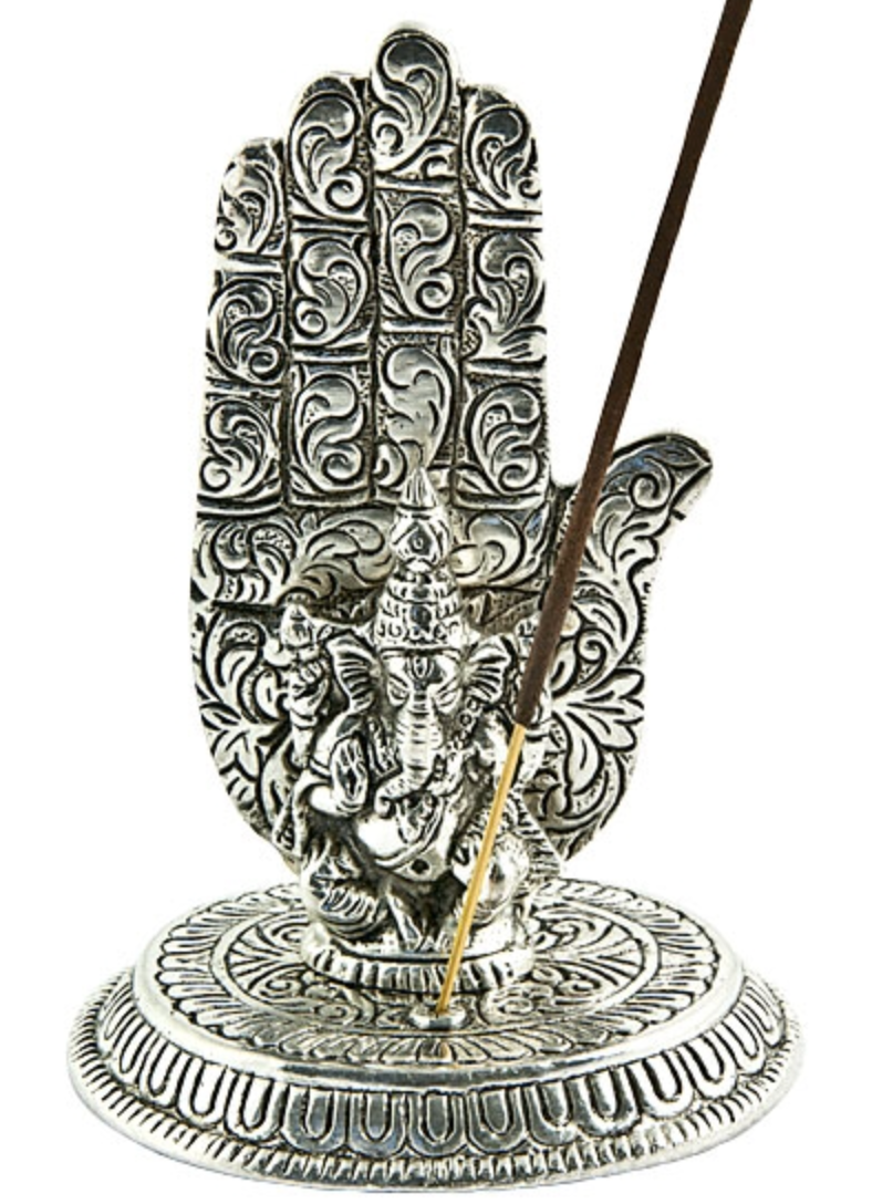 Incense Burner | Aluminum Lord Ganesh Blessing Hand Incense Stick Burner - 5.5"H, 3.5"W