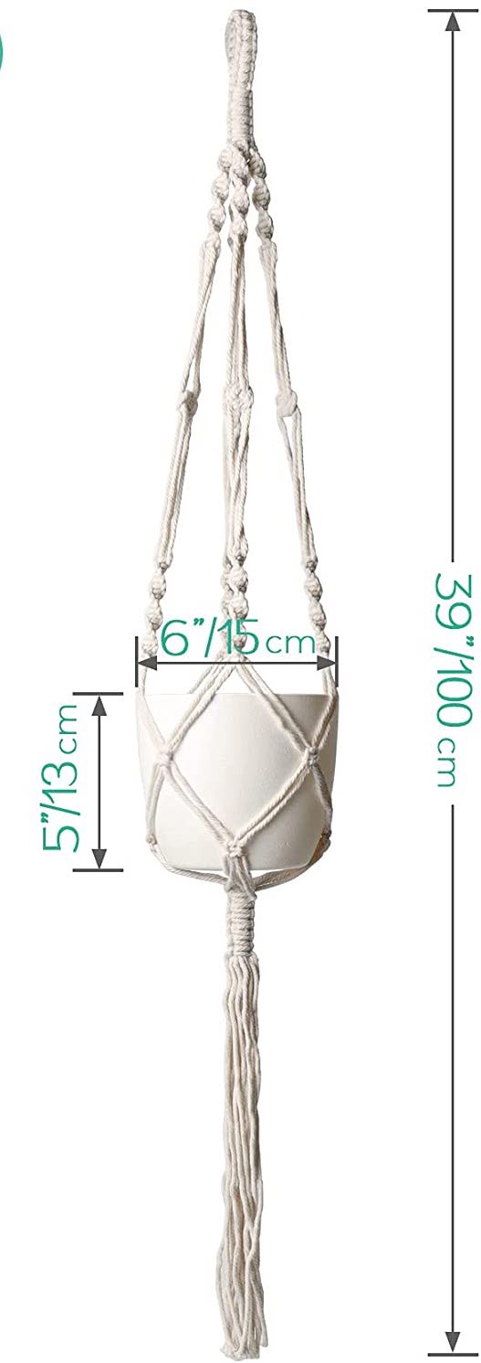 Macrame Plant Hangers | White Single Pot Macrame with 6" White Pot