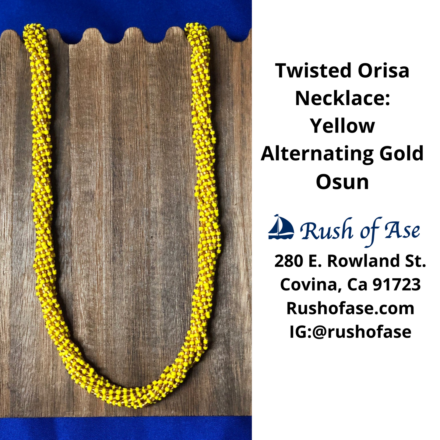 Necklace | Orisa Twist Beaded Necklace | Yellow and Gold Twist Necklace | Osun