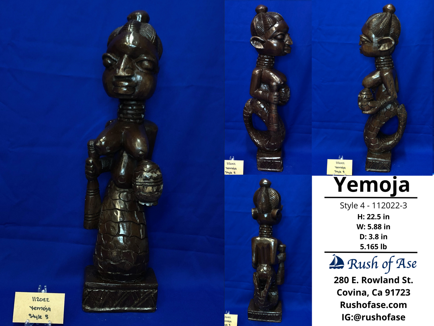 Orisa Statues | Yemoja Wood Statue - Style 4