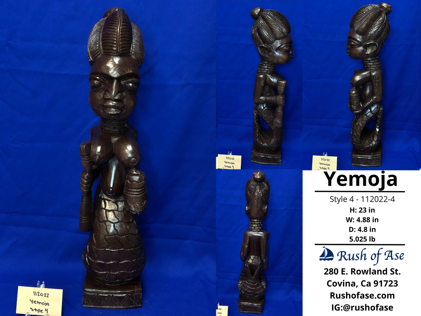 Orisa Statues | Yemoja Wood Statue - Style 4