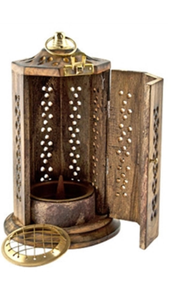 Incense Burner | Charcoal Jalí Cut Tower Brass Burner - 8Hx4D