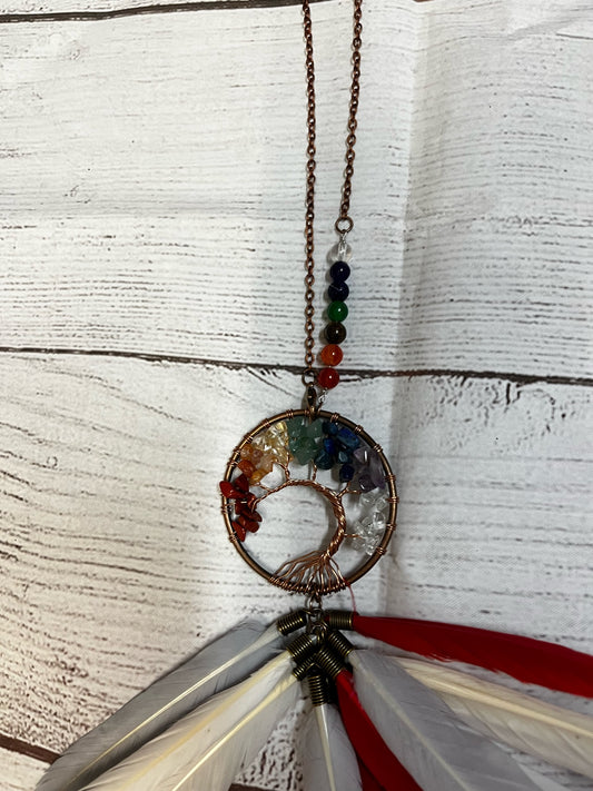 Stones | Circle Chakra Tree of Life Metal Dreamcatcher with Feathers
