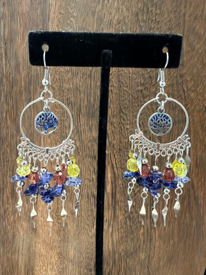 Earrings | Chip Quartz Hoop Earring With Beaded Dangles and Hanging Charms