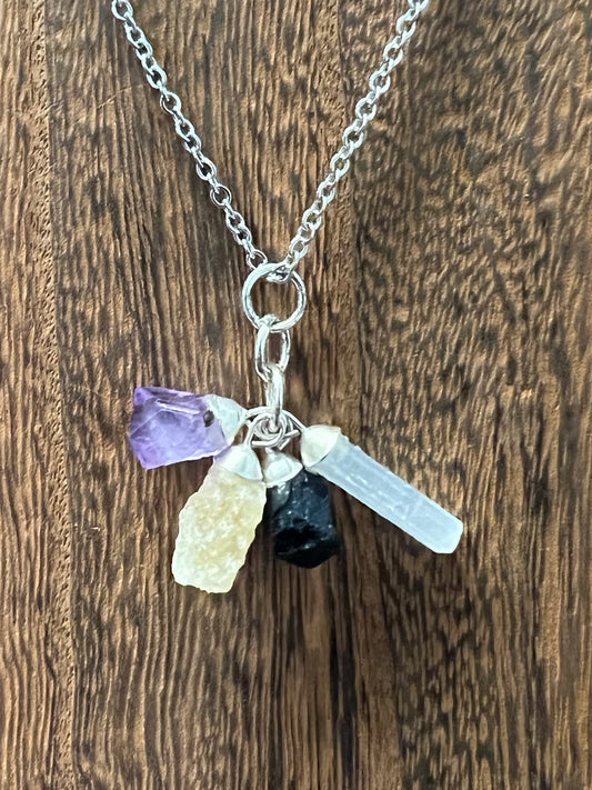 Necklaces | 4 Stone Necklace: Amethyst - Black Tourmaline - Clear Quartz - Citrine