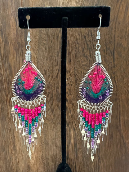 Earrings | Teardrop Threaded Earring With Woven Beads