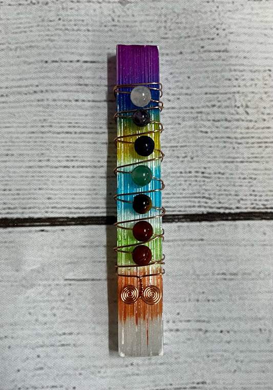 Selenite Copper Wrapped Chakra Stone Wand