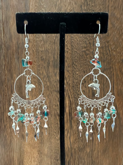 Earrings | Chip Quartz Hoop Earring With Beaded Dangles and Hanging Charms